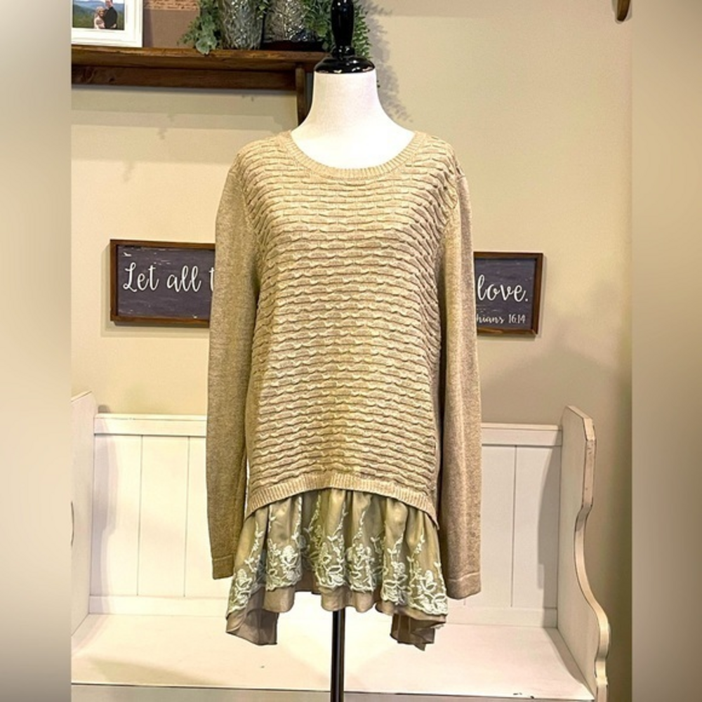 John Fashion Sweater Brown Lace Layered Ruffle Boho Angora‎ Blend Women's XL